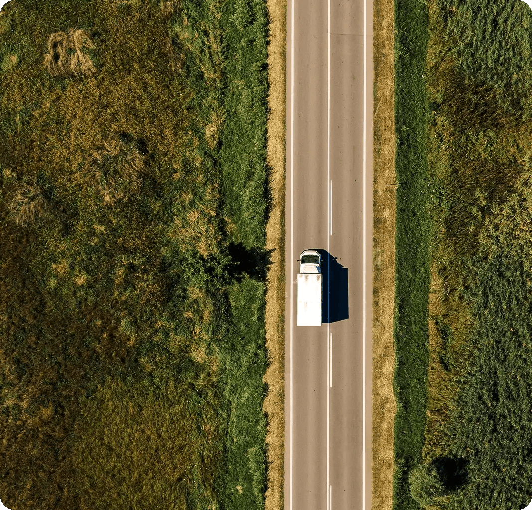 Birds eye view of a lorry on motorway