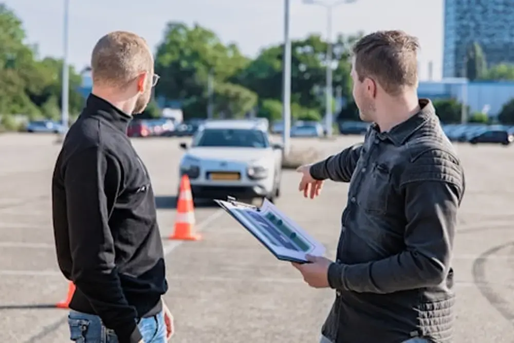 Man providing driving training outside