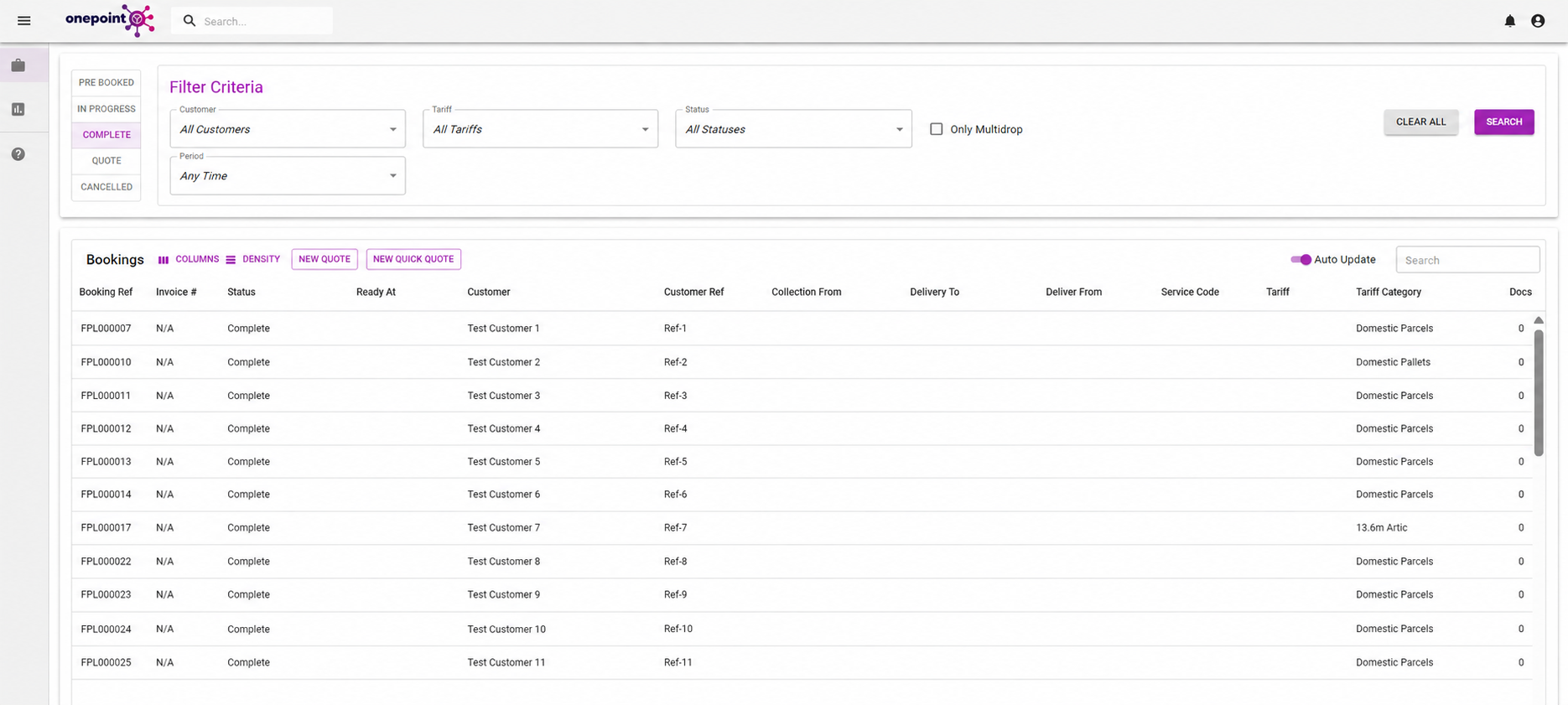 Onepoint customer portal dashboard