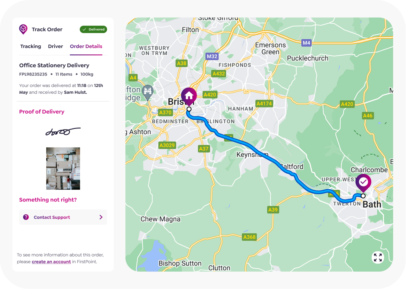 Onepoint tracking map and proof of delivery
